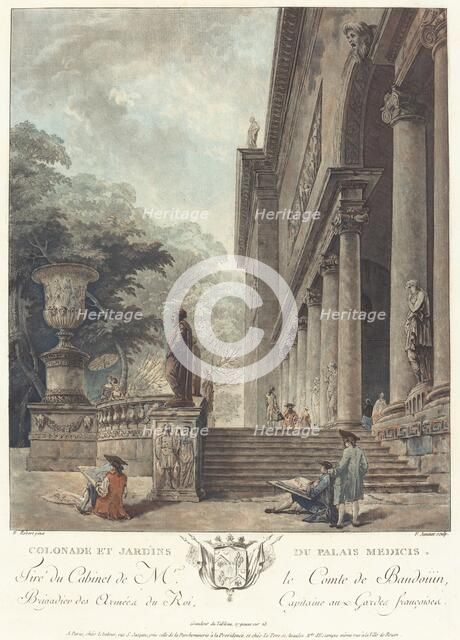 Colonade et Jardins du Palais Medicis (Colonnade and Gardens of the Medici Palace), c. 1776. Creator: Jean Francois Janinet.