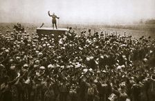 Colonel and men of the 9th East Surrey Regiment cheering the King, France, 12 November, 1918