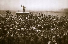 Colonel and men of the 9th East Surrey Regiment cheering the King, France, 12 November, 1918. Creator: Unknown