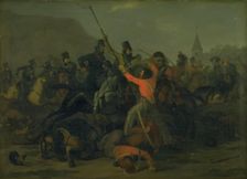 Colonel Boncke Bönnichsen's fall on 6 December 1813 during a duel between Jutland..., 1816-1824. Creator: Jorgen Sonne