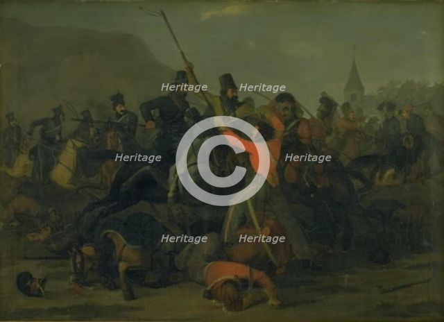 Colonel Boncke Bönnichsen's fall on 6 December 1813 during a duel between Jutland..., 1816-1824. Creator: Jorgen Sonne.