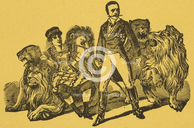 Colonel Boone and Miss Carlotta, American Lion Tamers, 1884.  Creator: Unknown.