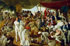 Colonel Mordaunt watching a cock fight at Lucknow India, 1790. Artist: Johan Zoffany