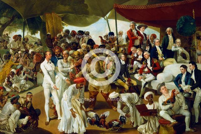 'Colonel Mordaunt watching a cock fight at Lucknow', India, 1790. Artist: Johan Zoffany