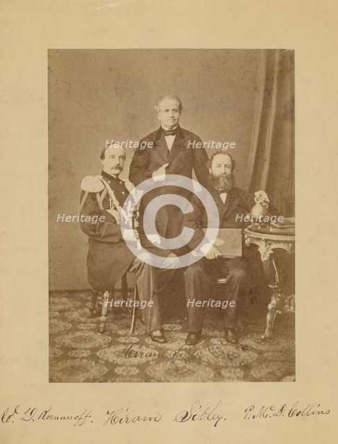 Colonel Romanov, Hiram Sibley, and Perry Collins discussing Russian-American Telegraph project, 1861 Creator: Unknown.