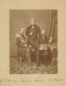 Colonel Romanov, Hiram Sibley, and Perry Collins discussing Russian-American Telegraph project, 1861 Creator: Unknown