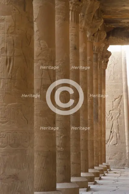 Colonnade of the first courtyard, Temple of Edfu, Egypt, Ptolemaic period, 237-57 BC (2003).  Creator: LTL.