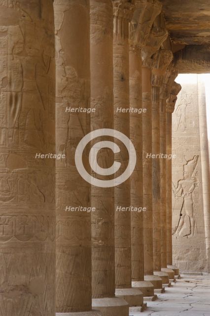 Colonnade of the first courtyard, Temple of Edfu, Egypt, Ptolemaic period, 237-57 BC (2003).  Creator: LTL.