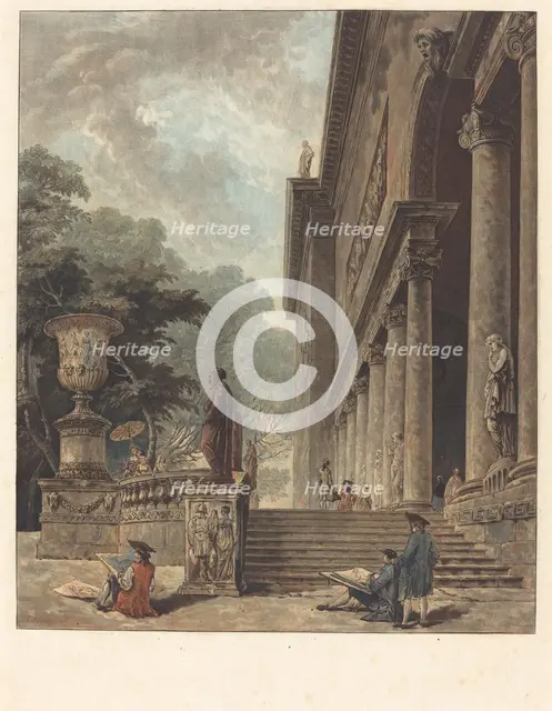 Colonnade et Jardins du Palais de Medici (Colonnade and Gardens of the Palazzo Medici), c. 1776. Creator: Jean Francois Janinet.