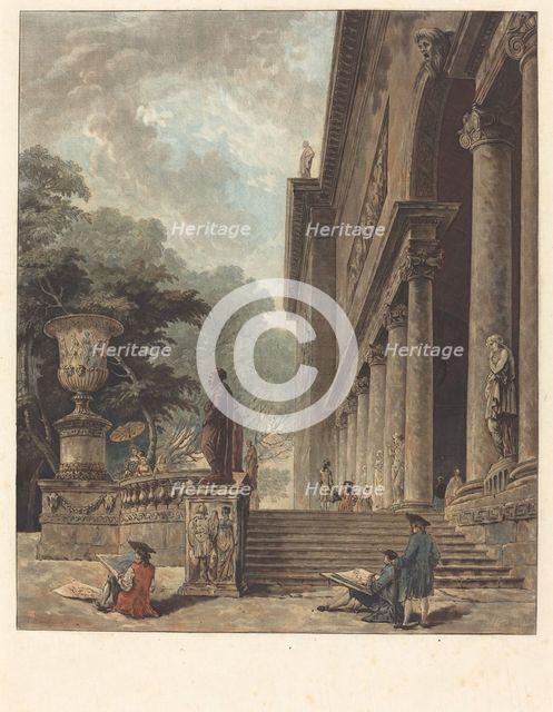 Colonnade et Jardins du Palais de Medici (Colonnade and Gardens of the Palazzo Medici), c. 1776. Creator: Jean Francois Janinet.