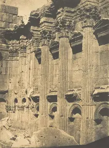 Colonnade intérieure du Naos du Temple de Jupiter, à Baâlbek (Héliopolis), September 15, 1850. Creator: Maxime du Camp
