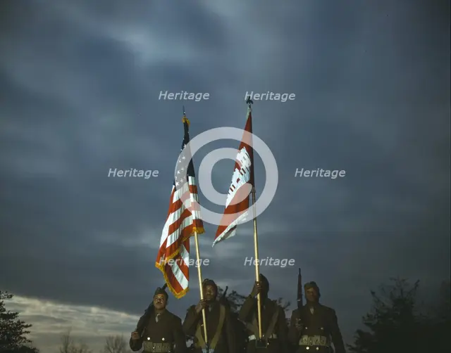 Color guard of Negro engineers, Ft. Belvoir(?), Va., between 1941 and 1945. Creator: Unknown.
