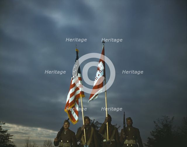 Color guard of Negro engineers, Ft. Belvoir(?), Va., between 1941 and 1945. Creator: Unknown.