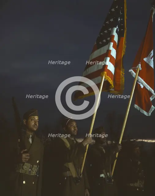 Color guard of Negro engineers, Ft. Belvoir(?), Va., between 1941 and 1945. Creator: Unknown.