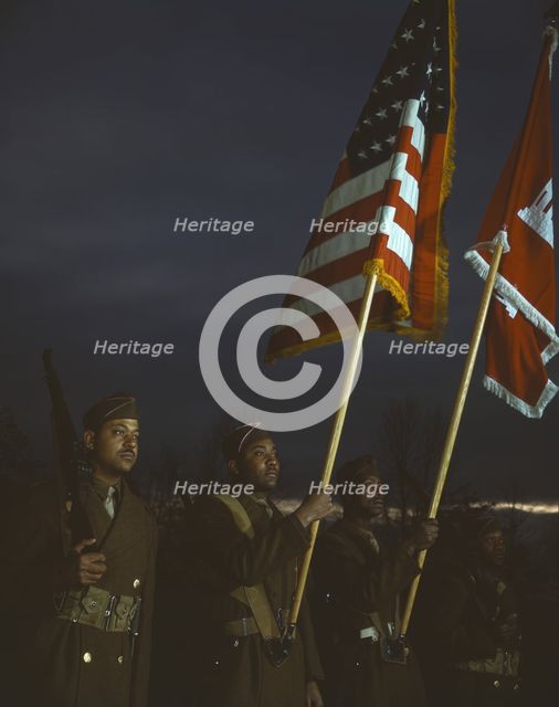 Color guard of Negro engineers, Ft. Belvoir(?), Va., between 1941 and 1945. Creator: Unknown.