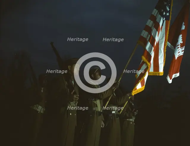 Color guard of Negro engineers, Ft. Belvoir(?), Va., between 1941 and 1945. Creator: Unknown.