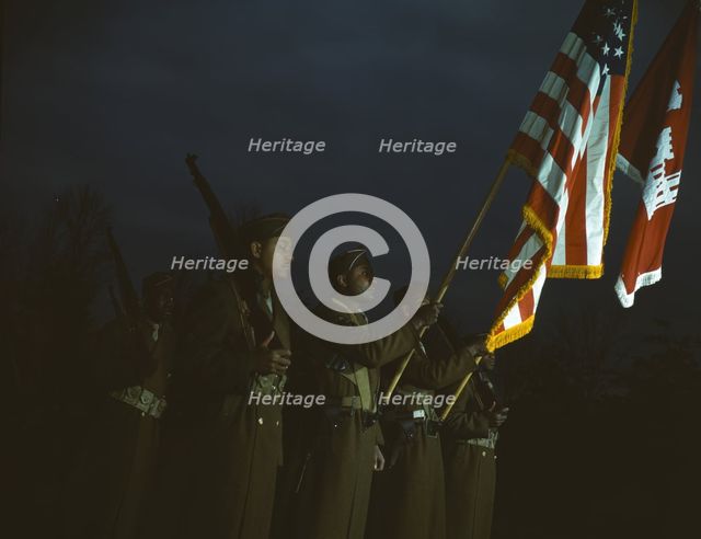 Color guard of Negro engineers, Ft. Belvoir(?), Va., between 1941 and 1945. Creator: Unknown.