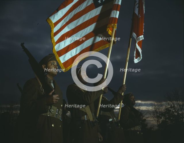 Color guard of Negro engineers, Ft. Belvoir(?), Va., between 1941 and 1945. Creator: Unknown.