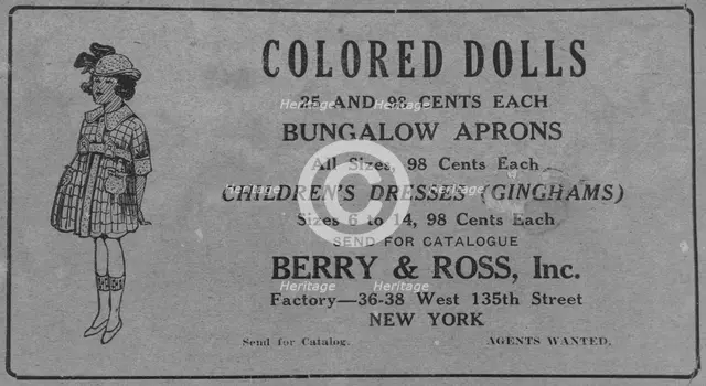 Colored Dolls; Berry & Ross, Inc.; Factory: 36-38 West 135th Street, New York, 1918-1922. Creator: Unknown.
