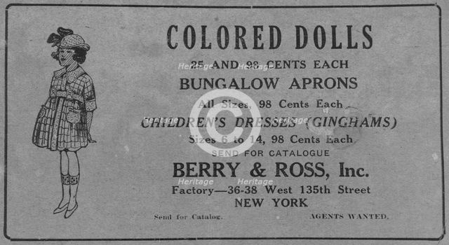 Colored Dolls; Berry & Ross, Inc.; Factory: 36-38 West 135th Street, New York, 1918-1922. Creator: Unknown.
