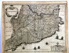 Colored map of Catalonia, from the Geographia Blaviana or Theatrum Orbis sive Terrarum Atlas N…
