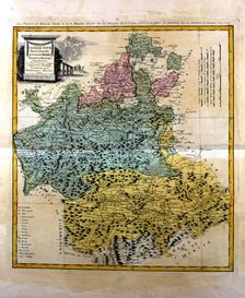 Colored map of Madrid and Castilla - La Mancha, engraved in Nuremberg 1781 by the heirs of Homann…
