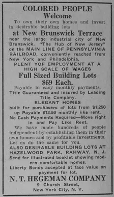 Colored people welcome to own their own homes and invest in desirable building..., 1918-1922. Creator: Unknown