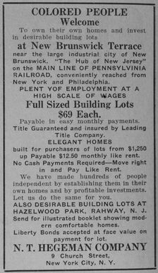 Colored people welcome to own their own homes and invest in desirable building..., 1918-1922. Creator: Unknown