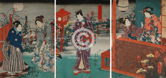 Colorful Flowering Grasses in the Light of the Full Moon (Monaka no tsuki iro no kusabana)...c1850. Creator: Kunisada (Toyokuni III), Utagawa (1786-1865).