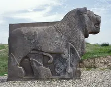Colossal basalt lion, Neo-Hittite, Ain Dara Temple, Syria, 10th to 8th century BC. Creator: LTL
