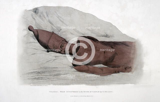 Colossal head Discovered in the Ruins of Carnak by G Belzoni, 1820. Artist: Agostino Aglio