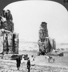 Colossal Memnon statues at Thebes, Egypt 1905. Artist: Underwood & Underwood
