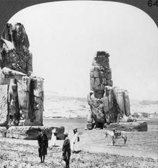Colossal Memnon statues at Thebes, Egypt 1905. Artist: Underwood & Underwood