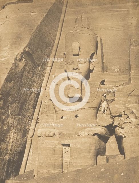 Colosse oriental du Spéos de Phré, à Abousembil (Portrait de Rhamsès-le-grand), March 1850. Creator: Maxime du Camp.