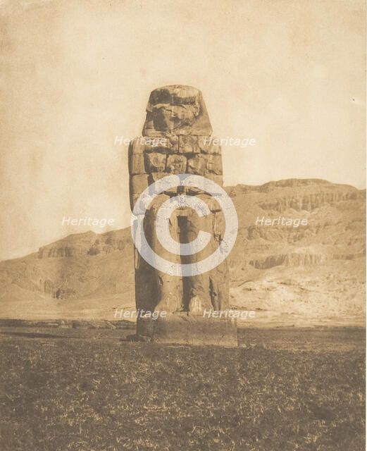Colosse restauré d' Aménophis III, à Thèbes (Statue vocale ou Colosse de Memnon), 1849-50. Creator: Maxime du Camp.