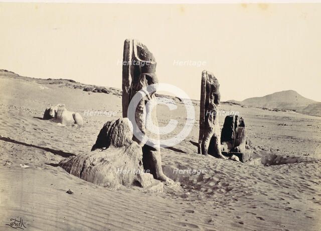 Colossi and Sphynx at Wady Saboua, 1857. Creator: Francis Frith.