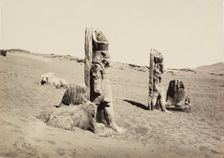 Colossi and Sphynx (sic) at Wady Saboua, 1857. Creator: Francis Frith