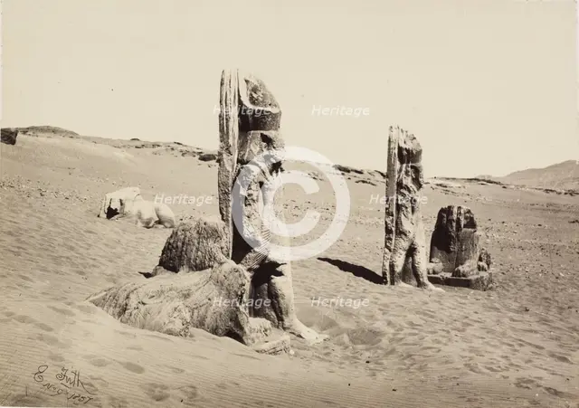 Colossi and Sphynx (sic) at Wady Saboua, 1857. Creator: Francis Frith.