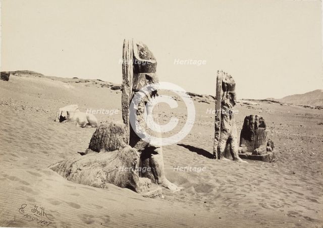 Colossi and Sphynx (sic) at Wady Saboua, 1857. Creator: Francis Frith.