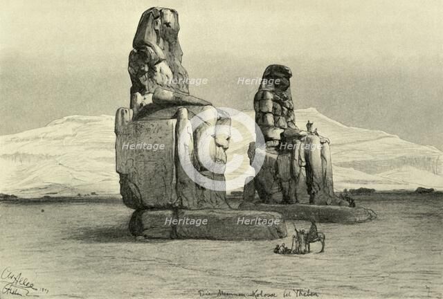 Colossi of Memnon at Thebes, Egypt, 1898.  Creator: Christian Wilhelm Allers.
