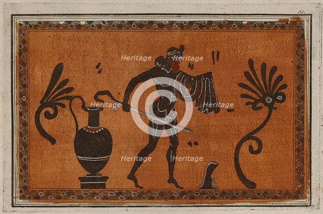 Colour plate of Cadmos at Ares's well, from attic oinoche, 1766 [-1767].  Creator: Unknown.