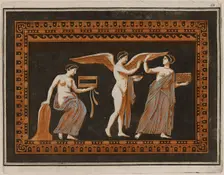 Colour plate of Eros and two woman (possibly Aphrodite?), 1766 [-1767]. Creator: Unknown