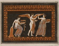 Colour plate of Eros and two woman (possibly Aphrodite?), 1766 [-1767]. Creator: Unknown