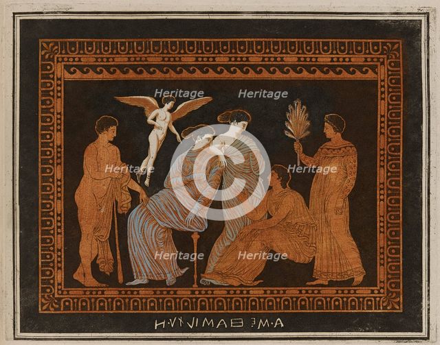 Colour plate of woman, Eros and youth, from an attic pelike, 1766 [-1767].  Creator: Unknown.