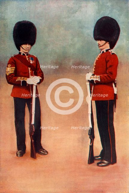 'Colour-Sergeant and Private, the Scots Guards', 1900. Creator: Gregory & Co.