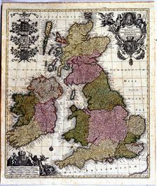 Coloured map of England, Ireland and Scotland, 1780. Creator: Seutter, Georg Matthew (1678-1757)