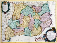 Coloured map of the Principality of Catalonia, Rome, 1690. Creator: Cantelli, G.; Barbey, A.; Rossi, G. G.