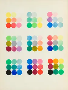 Coloured Plate representing sections at right angles with the primary axes of the cube, 1868. Creator: William Benson