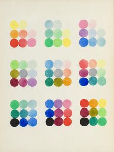 Coloured Plate representing sections at right angles with the primary axes of the cube, 1868. Creator: William Benson