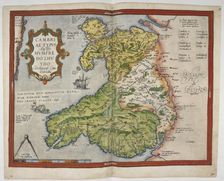 Coloured printed map of Wales and Anglesey, 1579. Creator: Christopher Saxton